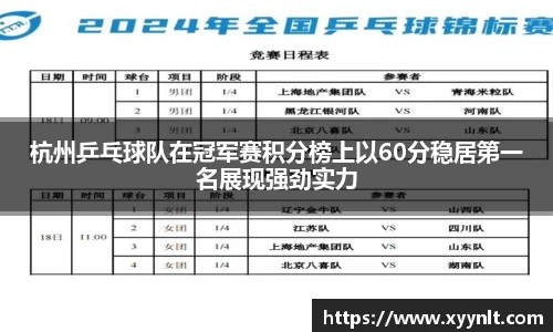 杭州乒乓球队在冠军赛积分榜上以60分稳居第一名展现强劲实力
